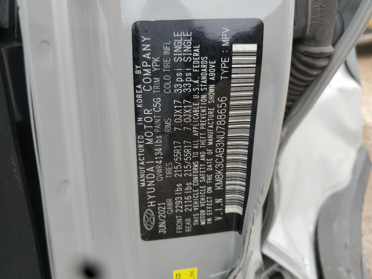 2022 Hyundai Kona Sel VIN: KM8K3CAB3NU788656 Lot: 63313185