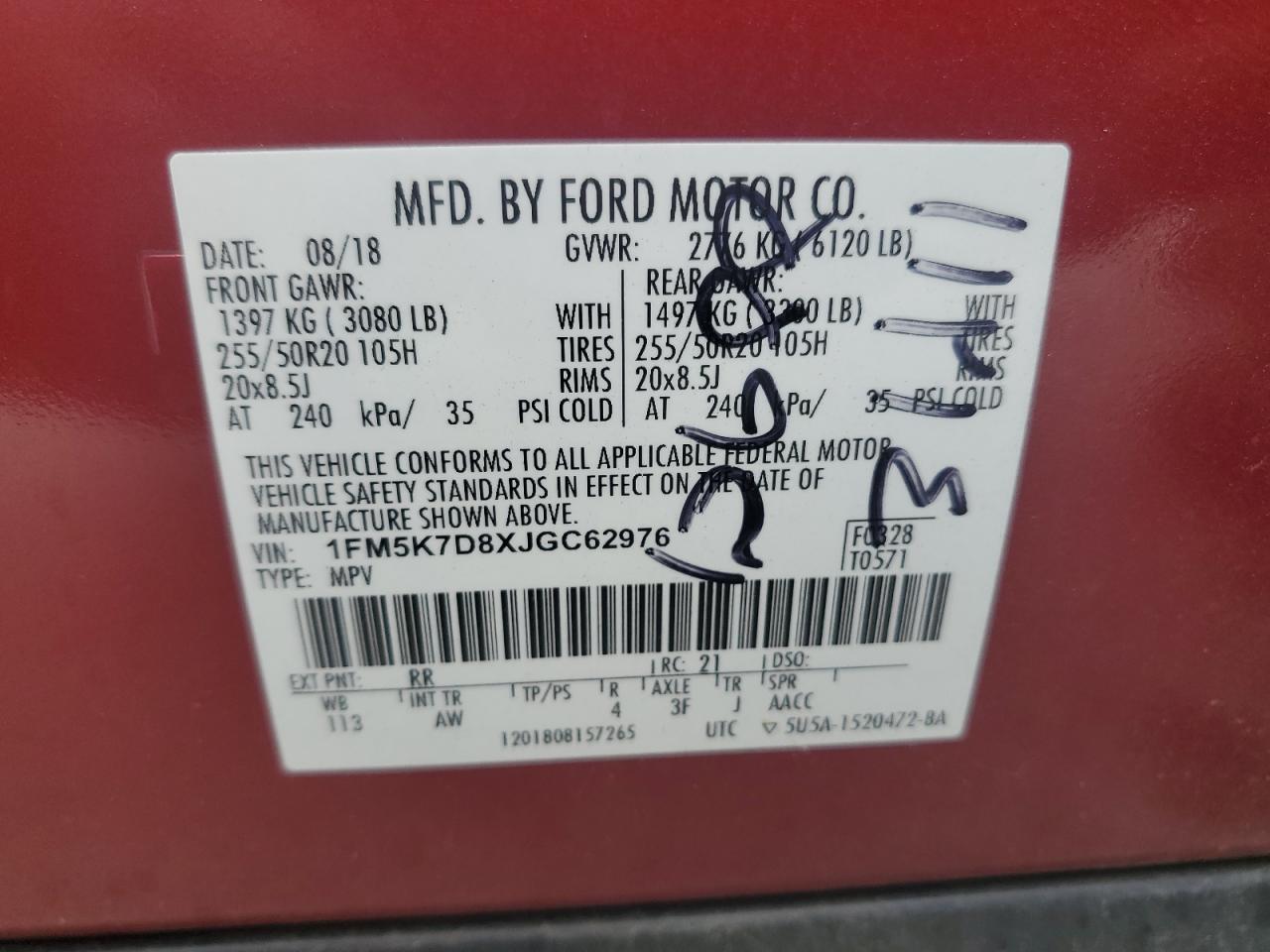 2018 Ford Explorer Xlt VIN: 1FM5K7D8XJGC62976 Lot: 66030325