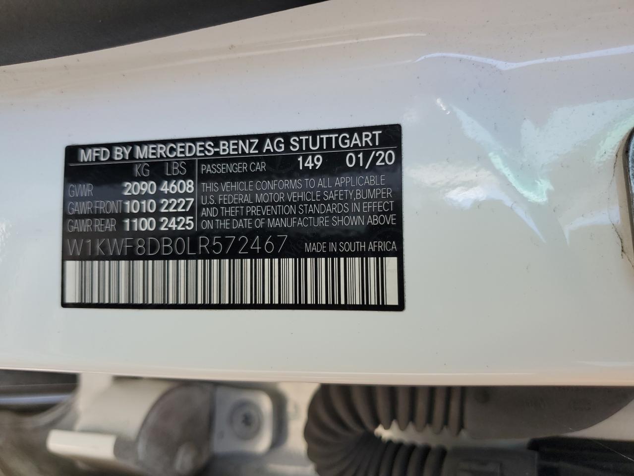 2020 Mercedes-Benz C 300 VIN: W1KWF8DB0LR572467 Lot: 65261745