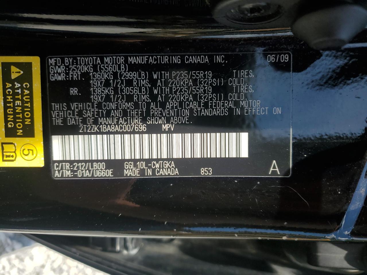 2010 Lexus Rx 350 VIN: 2T2ZK1BA8AC007696 Lot: 63209405