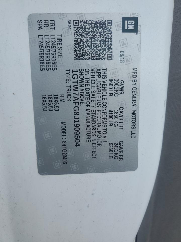 2018 GMC Savana G2500 VIN: 1GTW7AFG8J1909504 Lot: 64459495