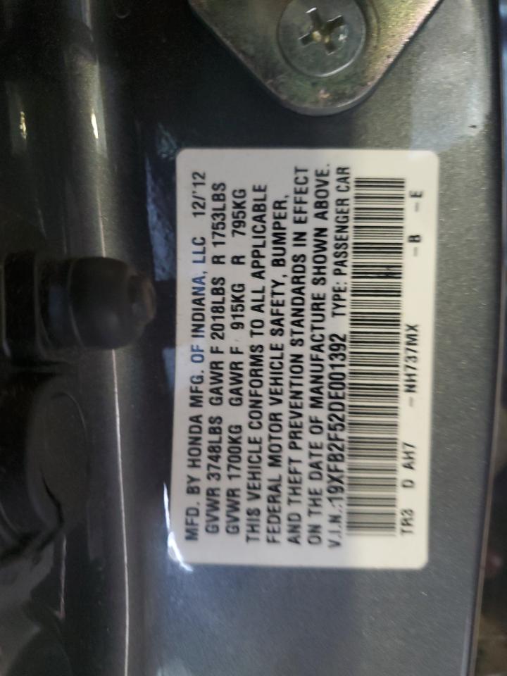 2013 Honda Civic Lx VIN: 19XFB2F52DE001392 Lot: 63385845