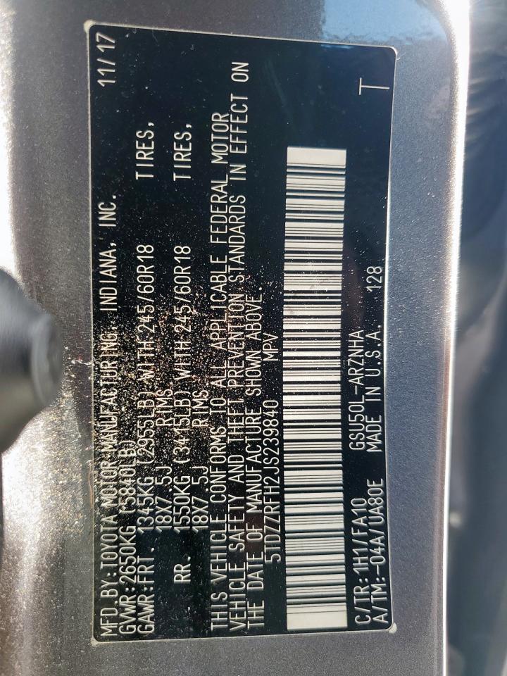 2018 Toyota Highlander Le VIN: 5TDZZRFH2JS239840 Lot: 64472425