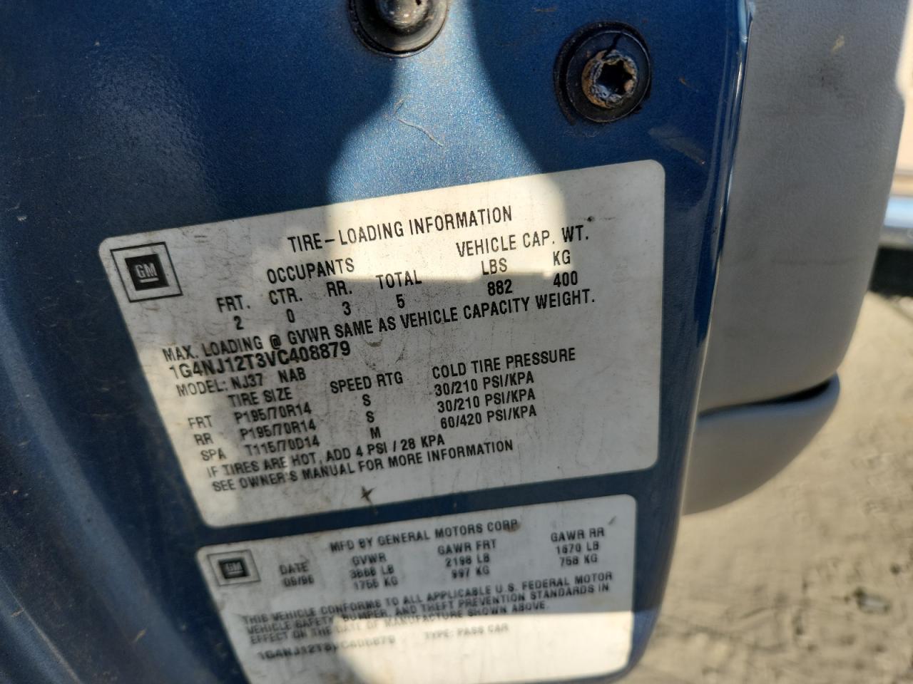 1997 Buick Skylark Custom VIN: 1G4NJ12T3VC408879 Lot: 65937955