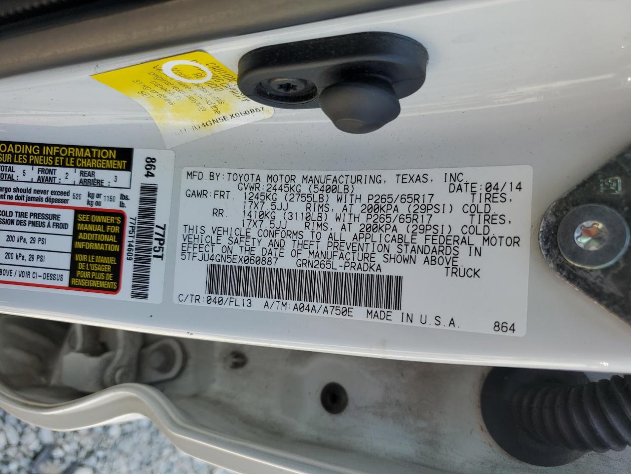 2014 Toyota Tacoma Double Cab Prerunner VIN: 5TFJU4GN5EX060887 Lot: 63497185