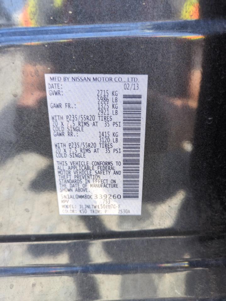2013 Infiniti Jx35 VIN: 5N1AL0MM8DC339260 Lot: 63407515