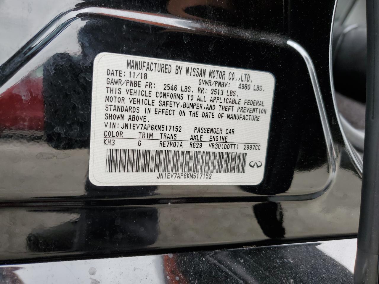 2019 Infiniti Q50 Luxe VIN: JN1EV7AP6KM517152 Lot: 65412135