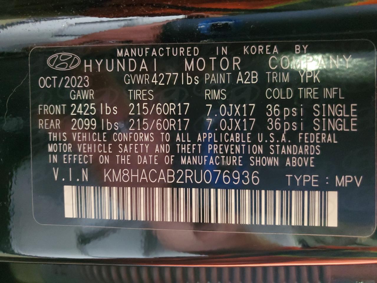 2024 Hyundai Kona Se VIN: KM8HACAB2RU076936 Lot: 64168955