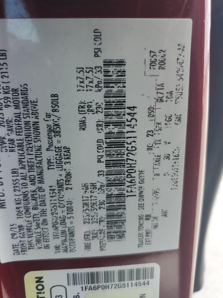 2016 Ford Fusion Se VIN: 1FA6P0H72G5114544 Lot: 64626385