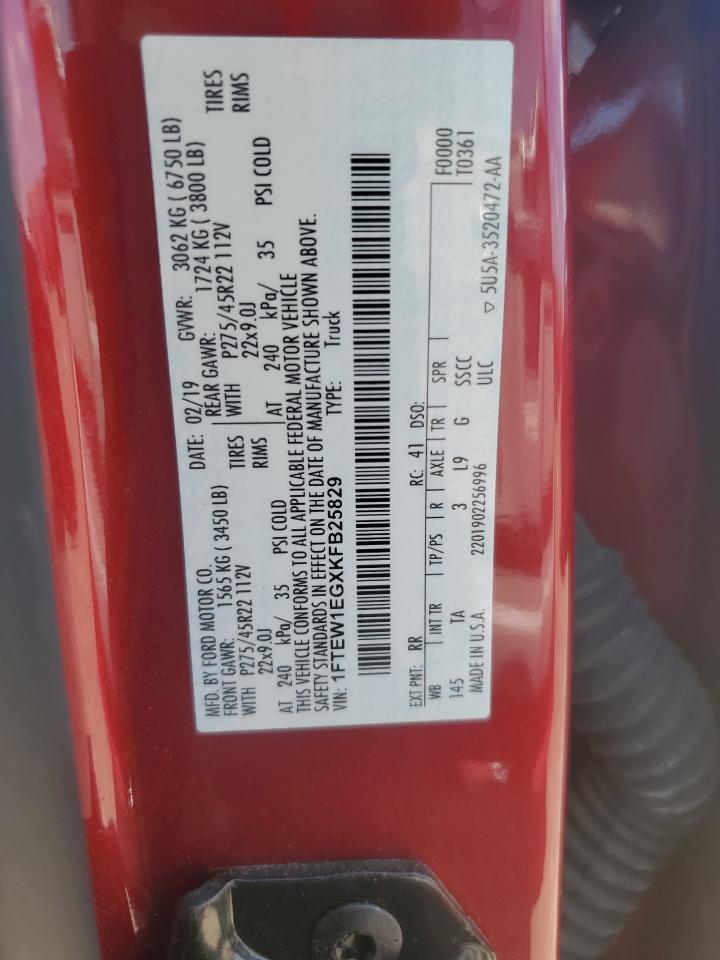 2019 Ford F150 Supercrew VIN: 1FTEW1EGXKFB25829 Lot: 62661725