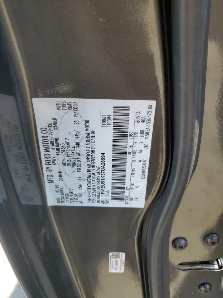 2007 Ford Explorer Sport Trac Xlt VIN: 1FMEU51K37UA26694 Lot: 64556995