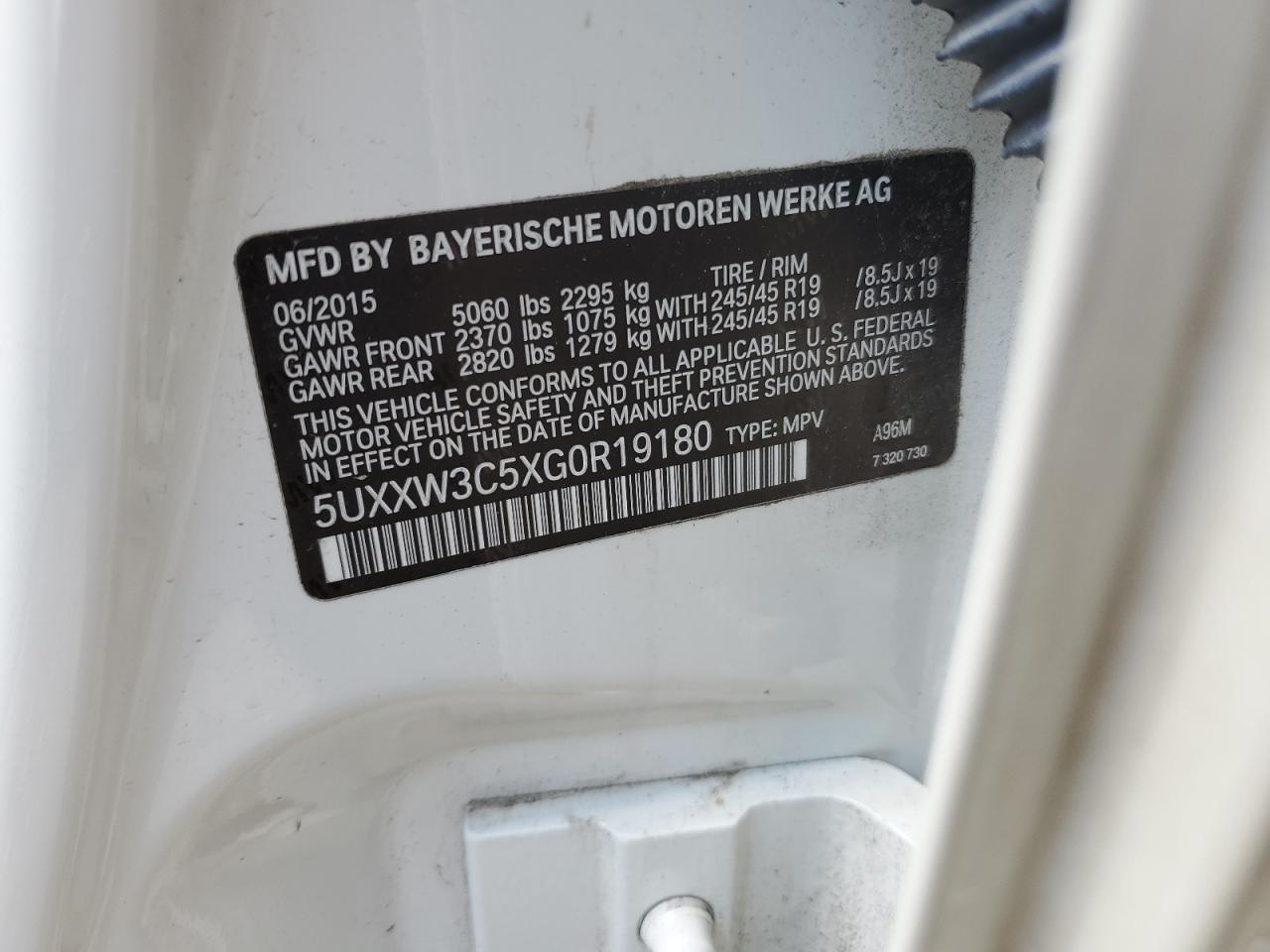 2016 BMW X4 xDrive28I VIN: 5UXXW3C5XG0R19180 Lot: 63477645