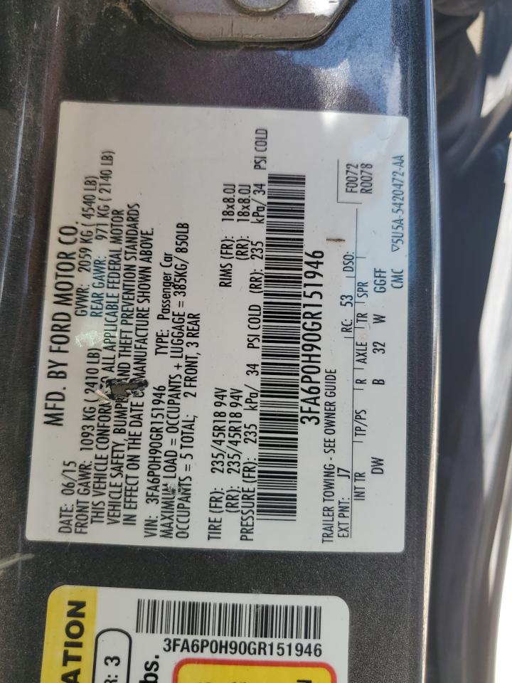 2016 Ford Fusion Se VIN: 3FA6P0H90GR151946 Lot: 63100175