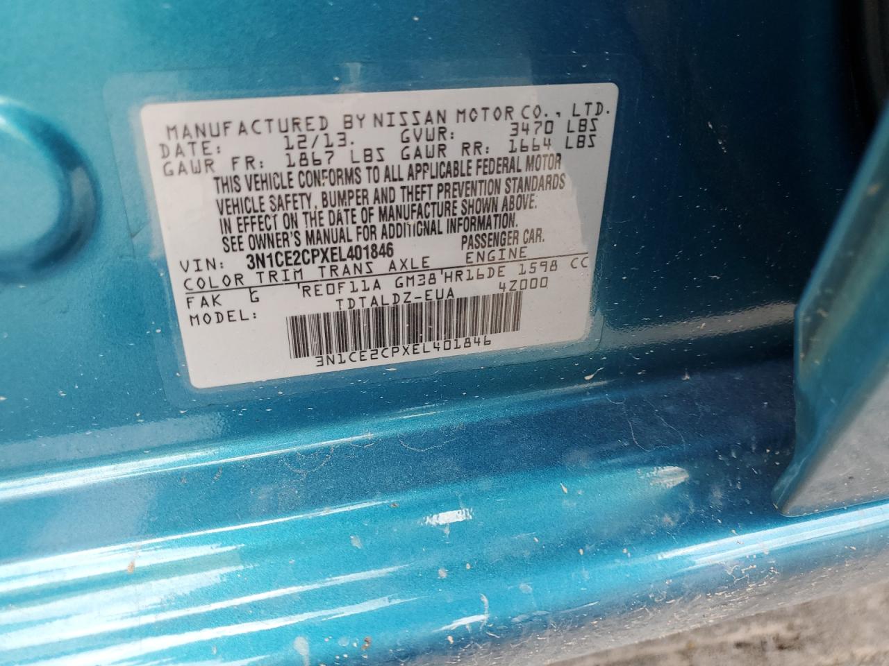 2014 Nissan Versa Note S VIN: 3N1CE2CPXEL401846 Lot: 65545655