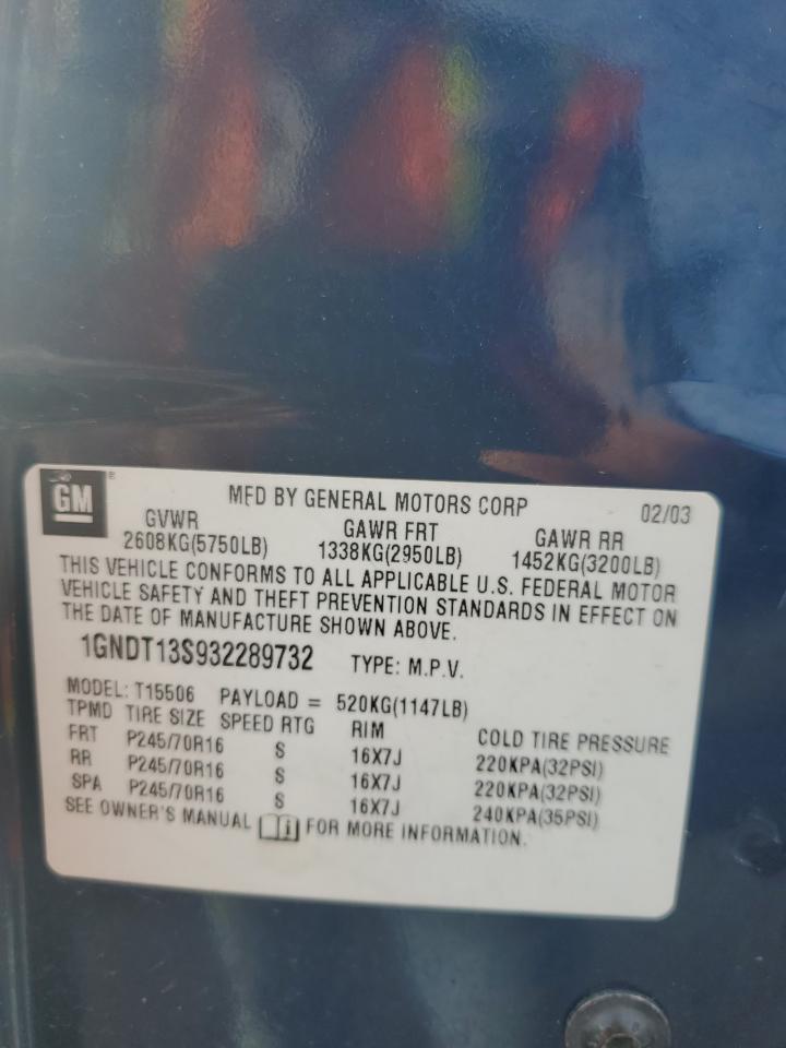 1gndt13s932289732 1GNDT13S932289732 2003 Chevrolet Trailblazer