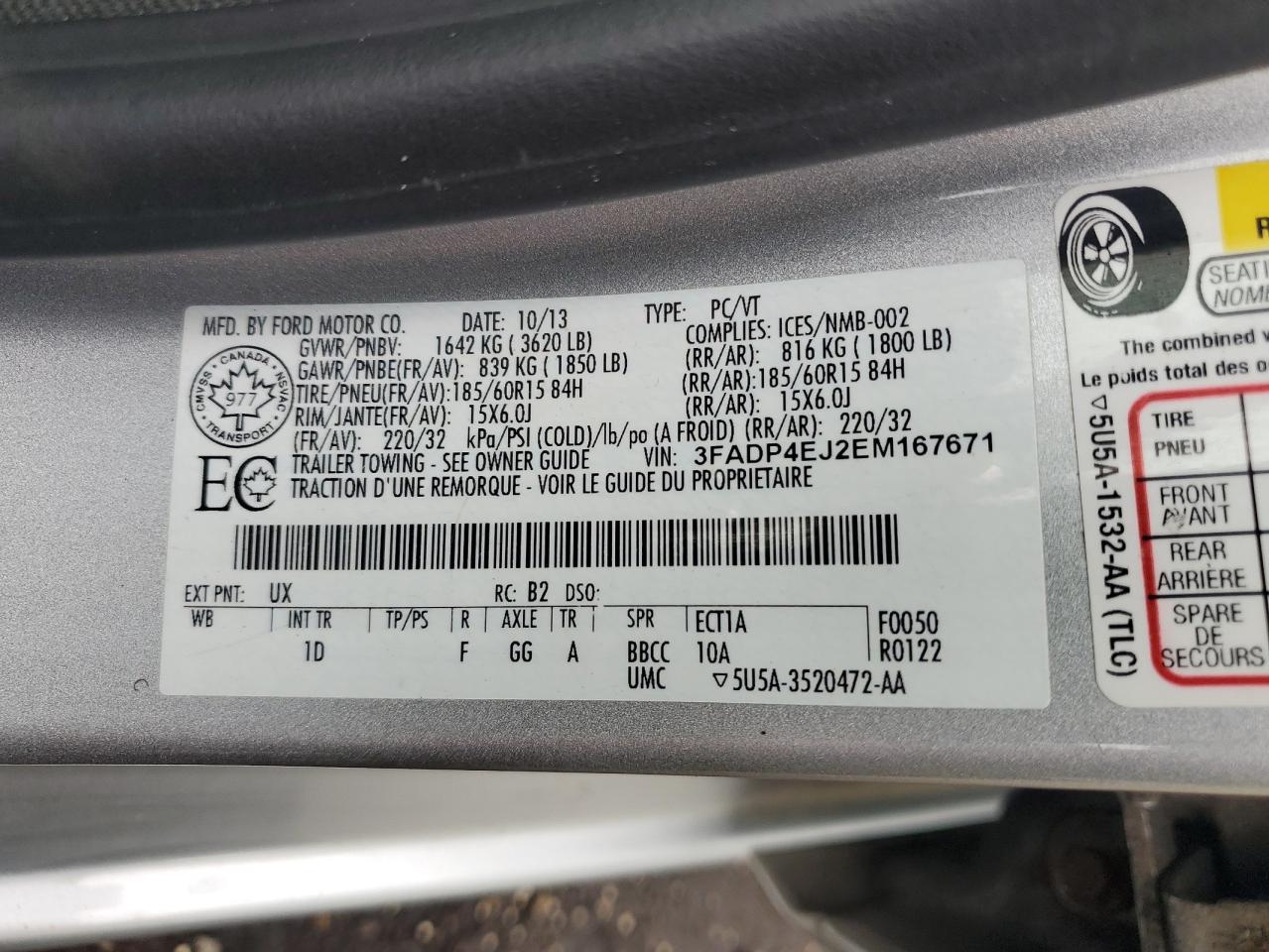 2014 Ford Fiesta Se VIN: 3FADP4EJ2EM167671 Lot: 64012035