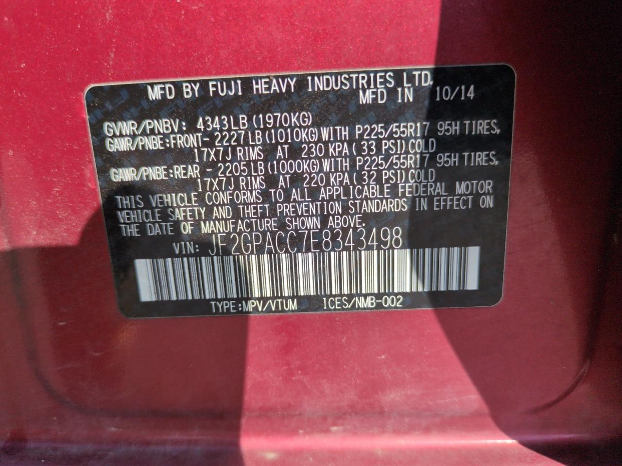 2014 Subaru Xv Crosstrek 2.0 Premium VIN: JF2GPACC7E8343498 Lot: 64320415