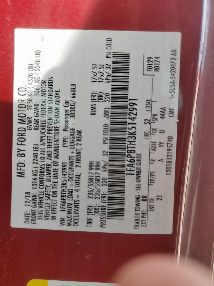 2019 Ford Mustang VIN: 1FA6P8TH3K5142991 Lot: 64833605