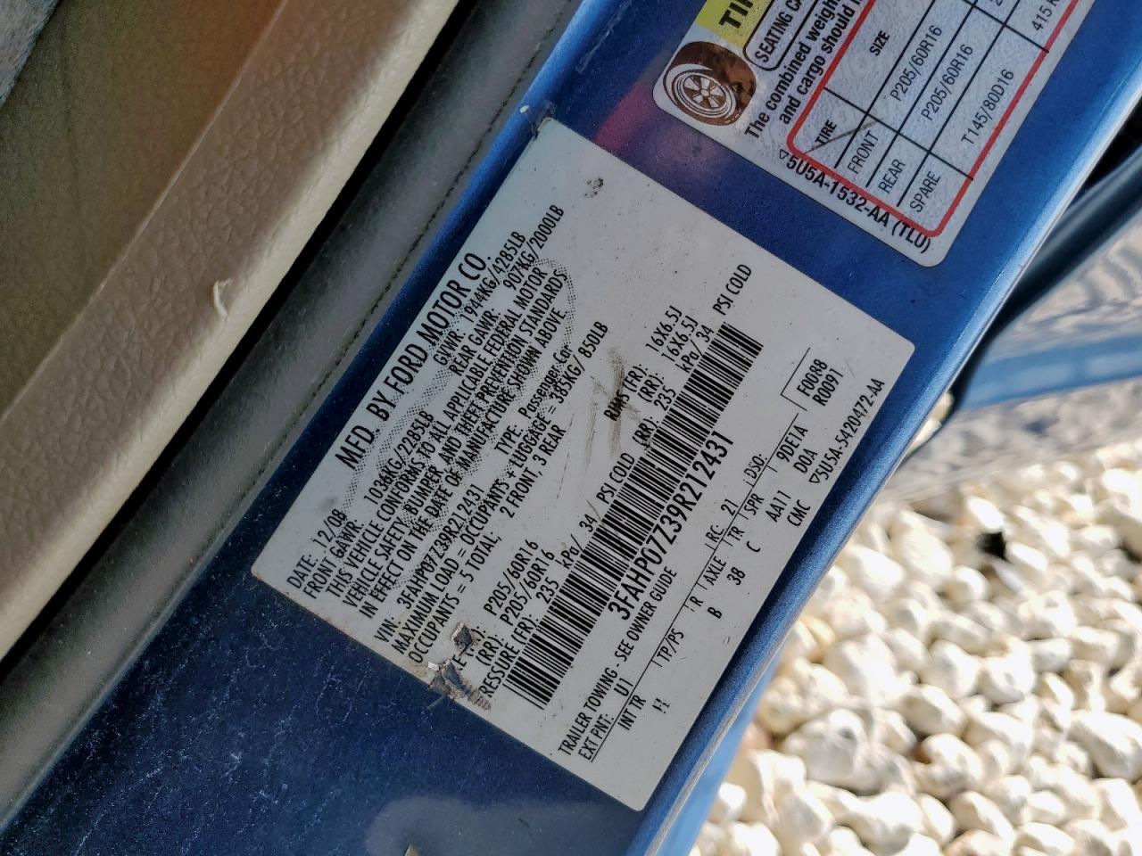 2009 Ford Fusion Se VIN: 3FAHP07Z39R212431 Lot: 65273285