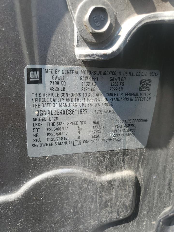 2012 Chevrolet Captiva Sport VIN: 3GNAL2EKXCS611837 Lot: 64444565