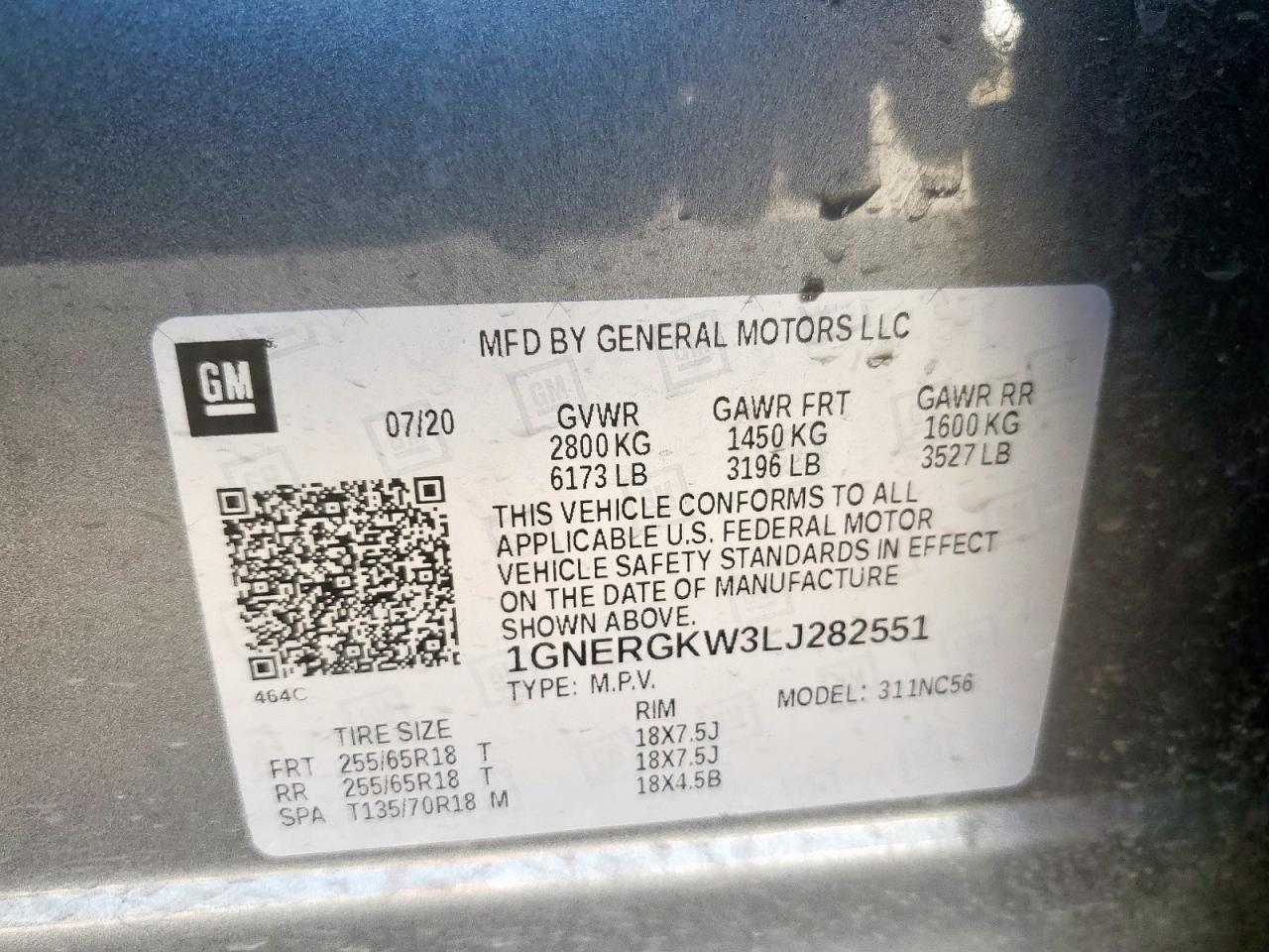 2020 Chevrolet Traverse Lt VIN: 1GNERGKW3LJ282551 Lot: 65283795