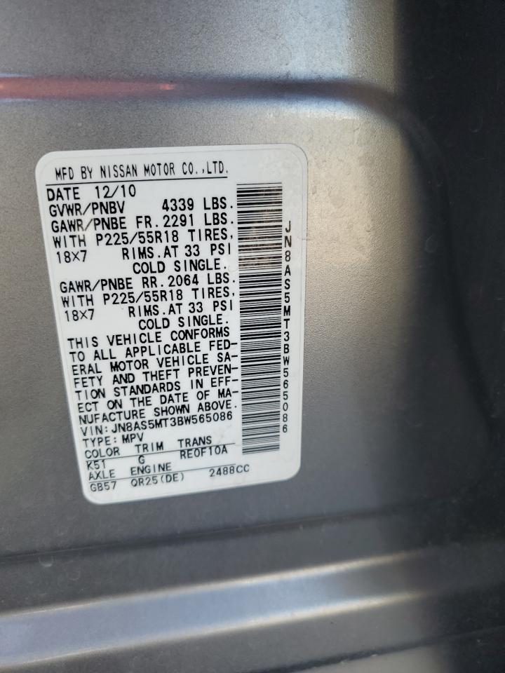2011 Nissan Rogue S VIN: JN8AS5MT3BW565086 Lot: 63619955