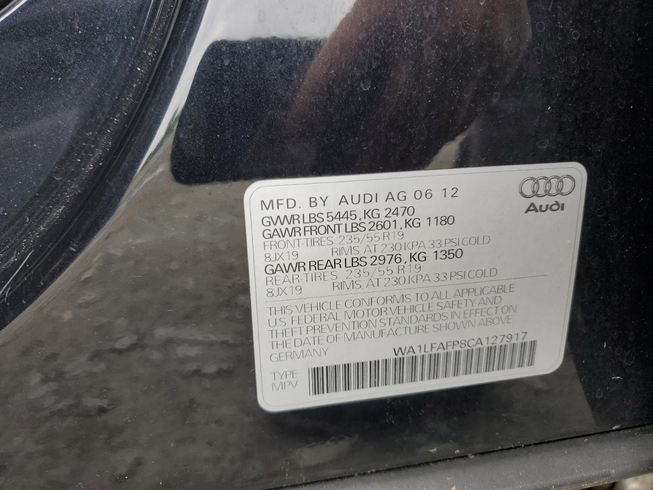 2012 Audi Q5 Premium Plus VIN: WA1LFAFP8CA127917 Lot: 64054195