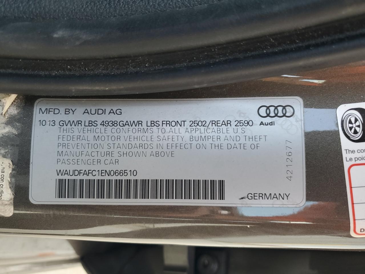 2014 Audi A6 Premium Plus VIN: WAUDFAFC1EN066510 Lot: 63230885
