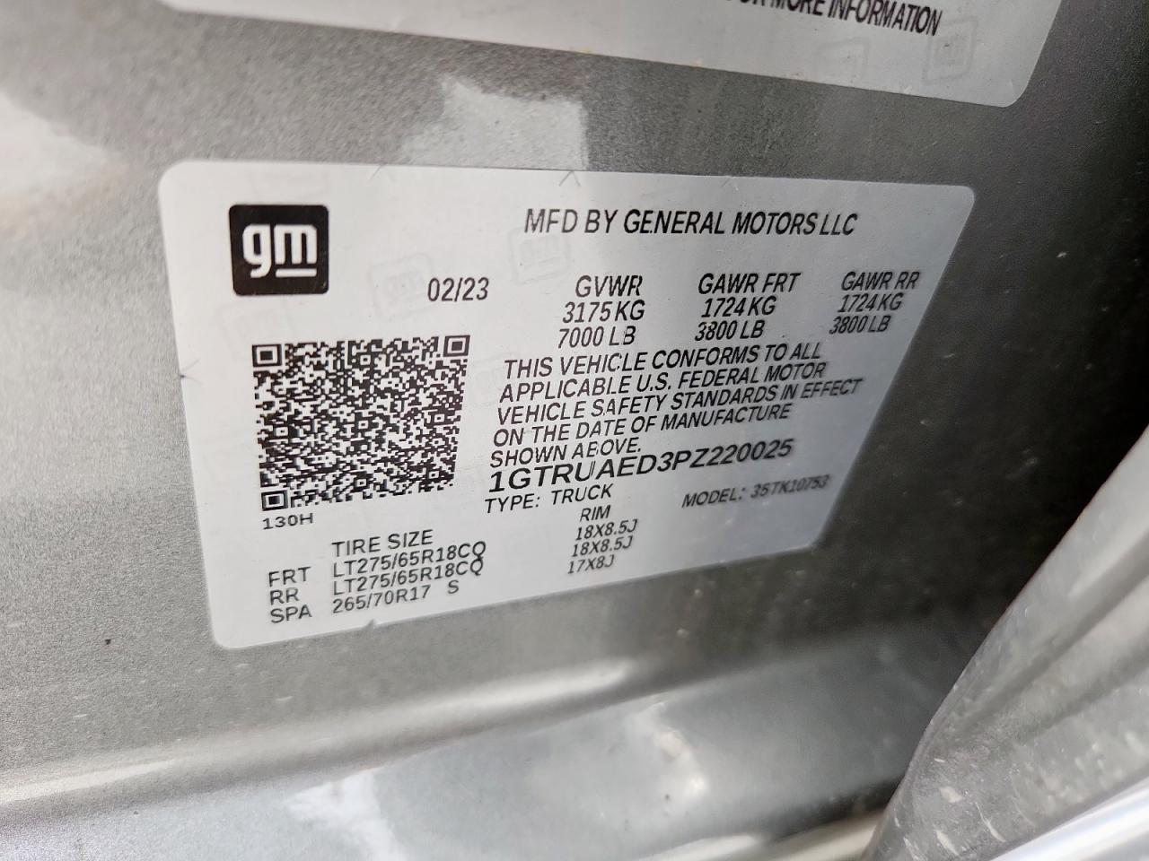 2023 GMC Sierra K1500 VIN: 1GTRUAED3PZ220025 Lot: 61550055