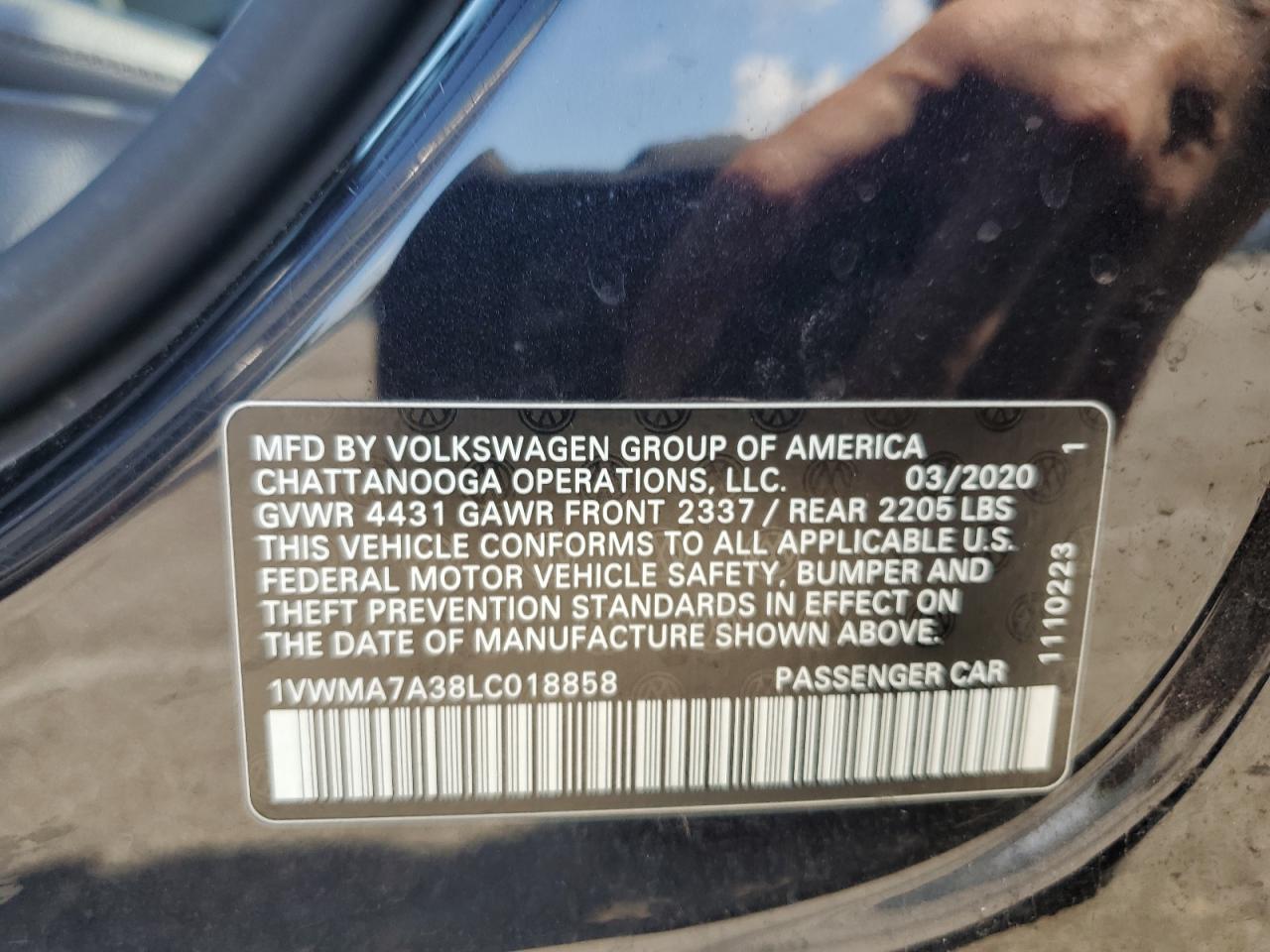 2020 Volkswagen Passat R-Line VIN: 1VWMA7A38LC018858 Lot: 64246375