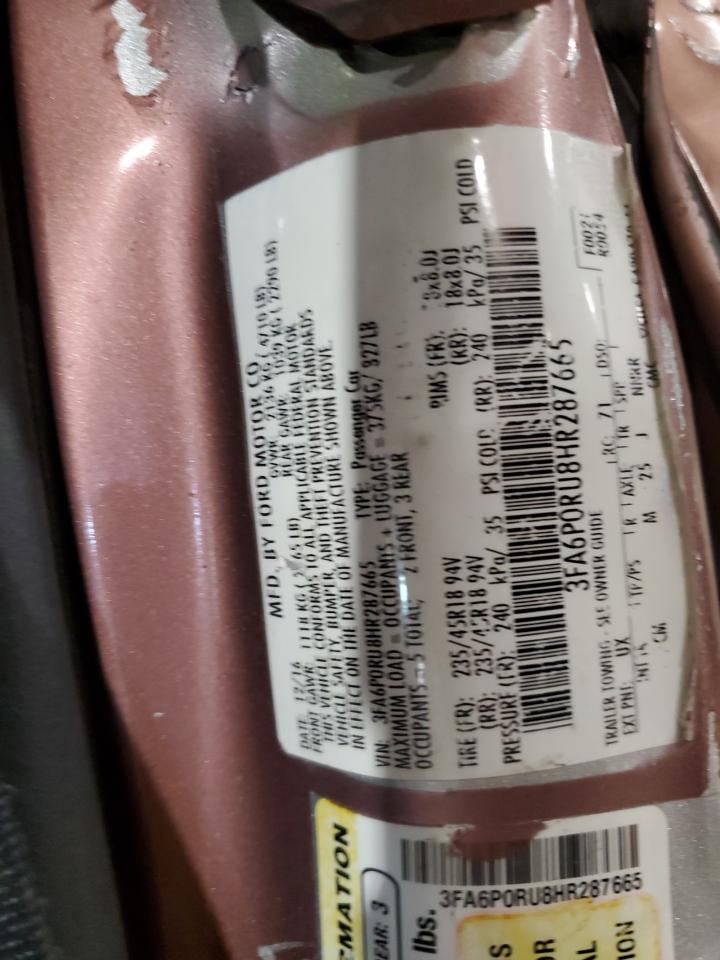3FA6P0RU8HR287665 FORD FUSION 2017