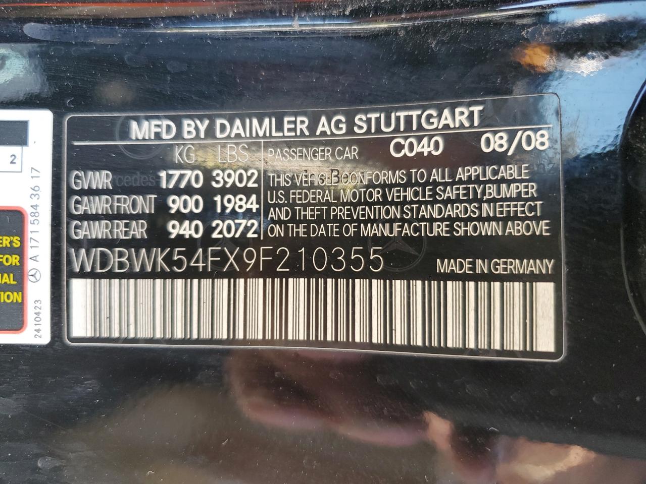 2009 Mercedes-Benz Slk 300 VIN: WDBWK54FX9F210355 Lot: 62992815