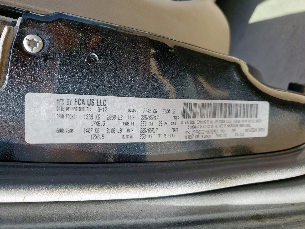 2017 Dodge Grand Caravan Sxt VIN: 2C4RDGCG7HR731913 Lot: 65658545