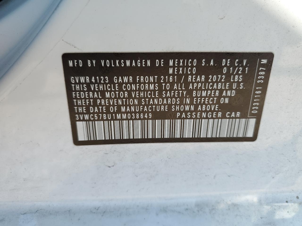 2021 Volkswagen Jetta S VIN: 3VWC57BU1MM038649 Lot: 63515555