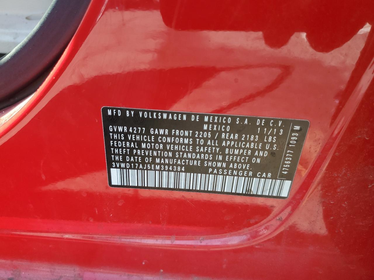 2014 Volkswagen Jetta Se VIN: 3VWD17AJ5EM394384 Lot: 62723395