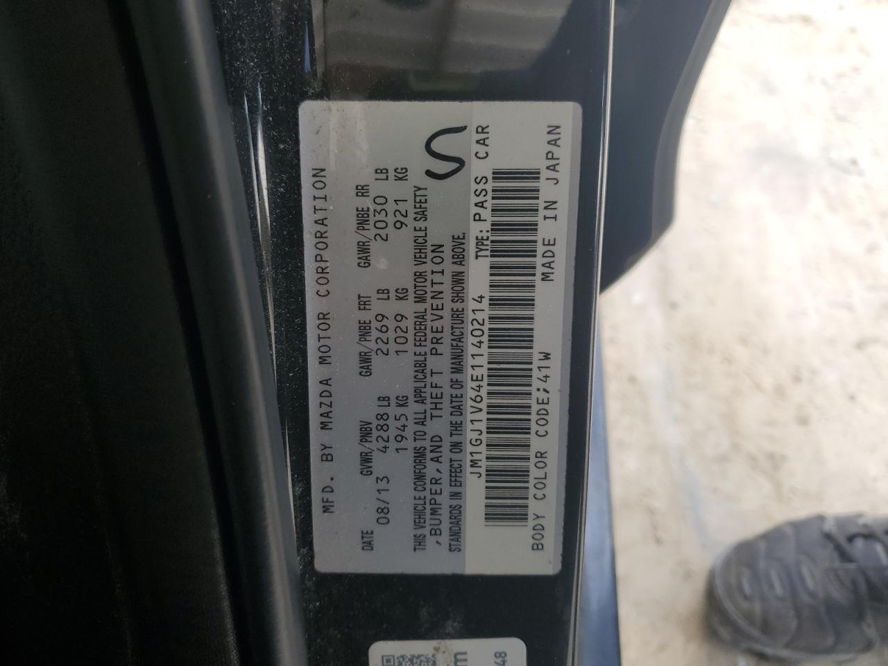 2014 Mazda 6 Touring VIN: JM1GJ1V64E1140214 Lot: 63289915