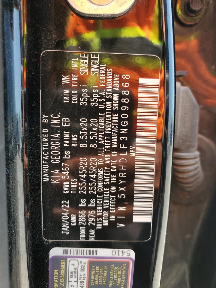 2022 Kia Sorento Ex VIN: 5XYRHDLF3NG098868 Lot: 66934115