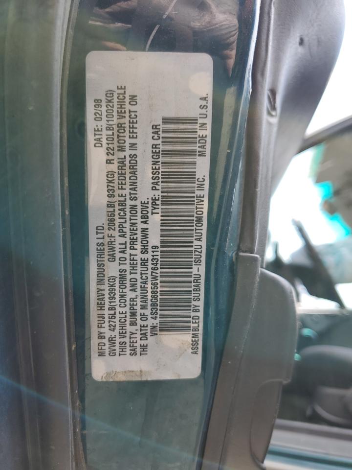 1998 Subaru Legacy 30Th Anniversary Outback VIN: 4S3BG6856W7643119 Lot: 64249315
