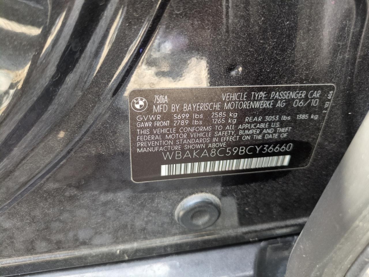 2011 BMW 750 I VIN: WBAKA8C59BCY36660 Lot: 64260145