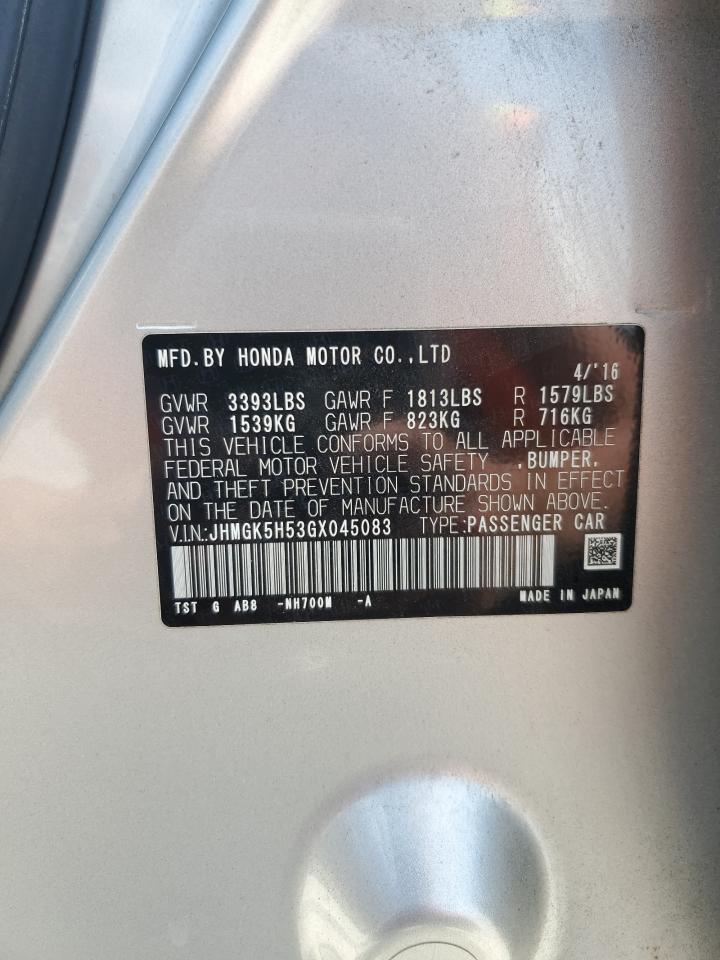 2016 Honda Fit Lx VIN: JHMGK5H53GX045083 Lot: 63811945