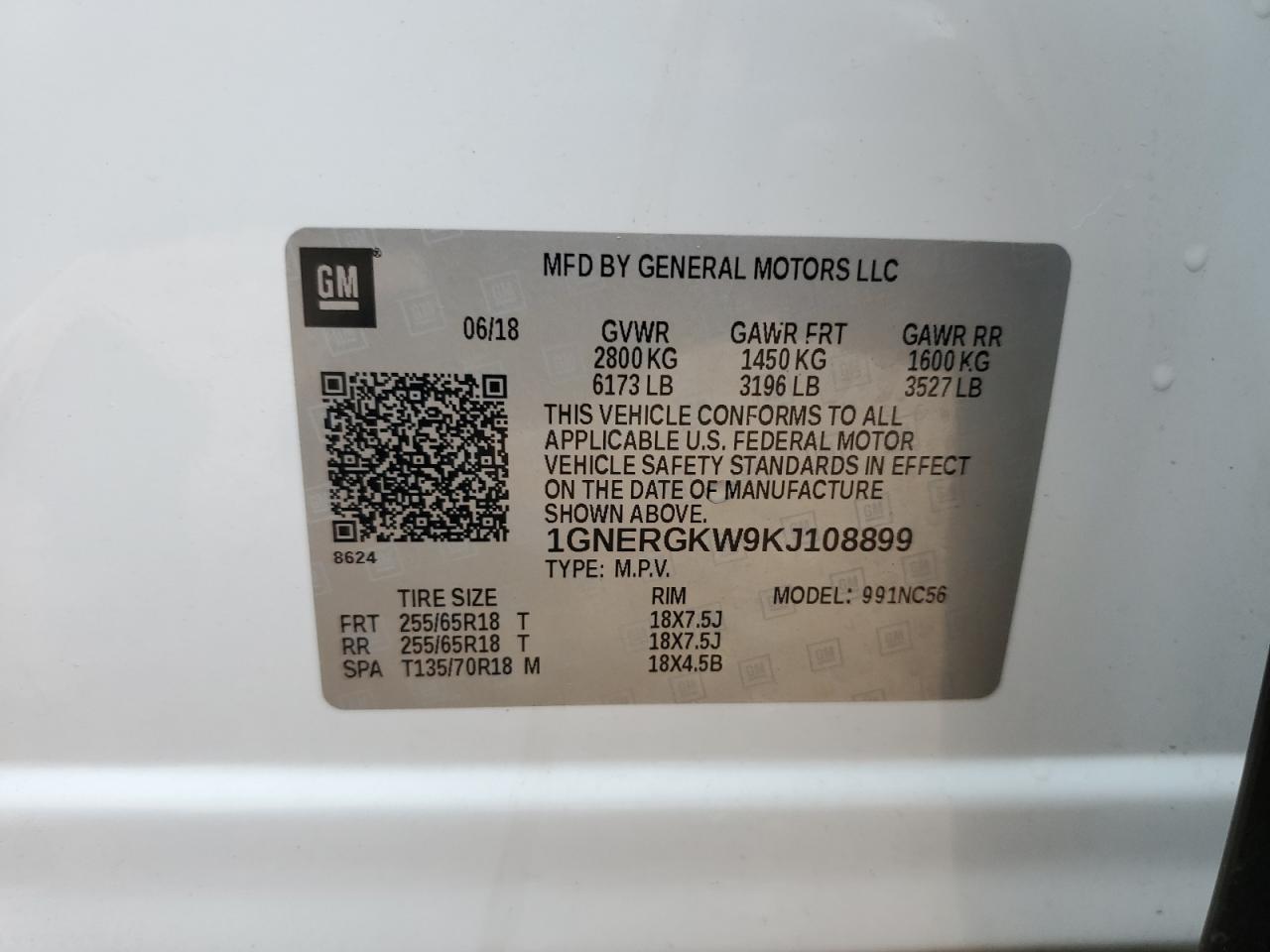 2019 Chevrolet Traverse Lt VIN: 1GNERGKW9KJ108899 Lot: 64305465