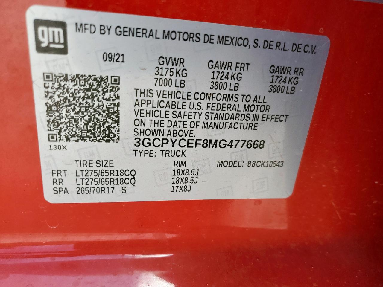 2021 Chevrolet Silverado K1500 Trail Boss Custom VIN: 3GCPYCEF8MG477668 Lot: 64878135