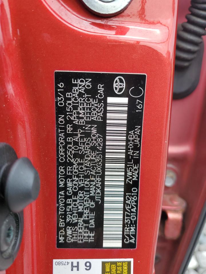 2016 Toyota Prius VIN: JTDKARFUXG3514287 Lot: 63584245
