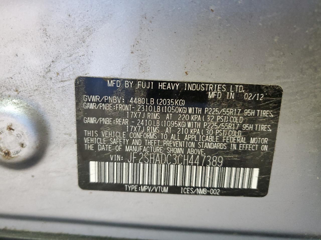 2012 Subaru Forester 2.5X Premium VIN: JF2SHADC3CH447389 Lot: 70439425