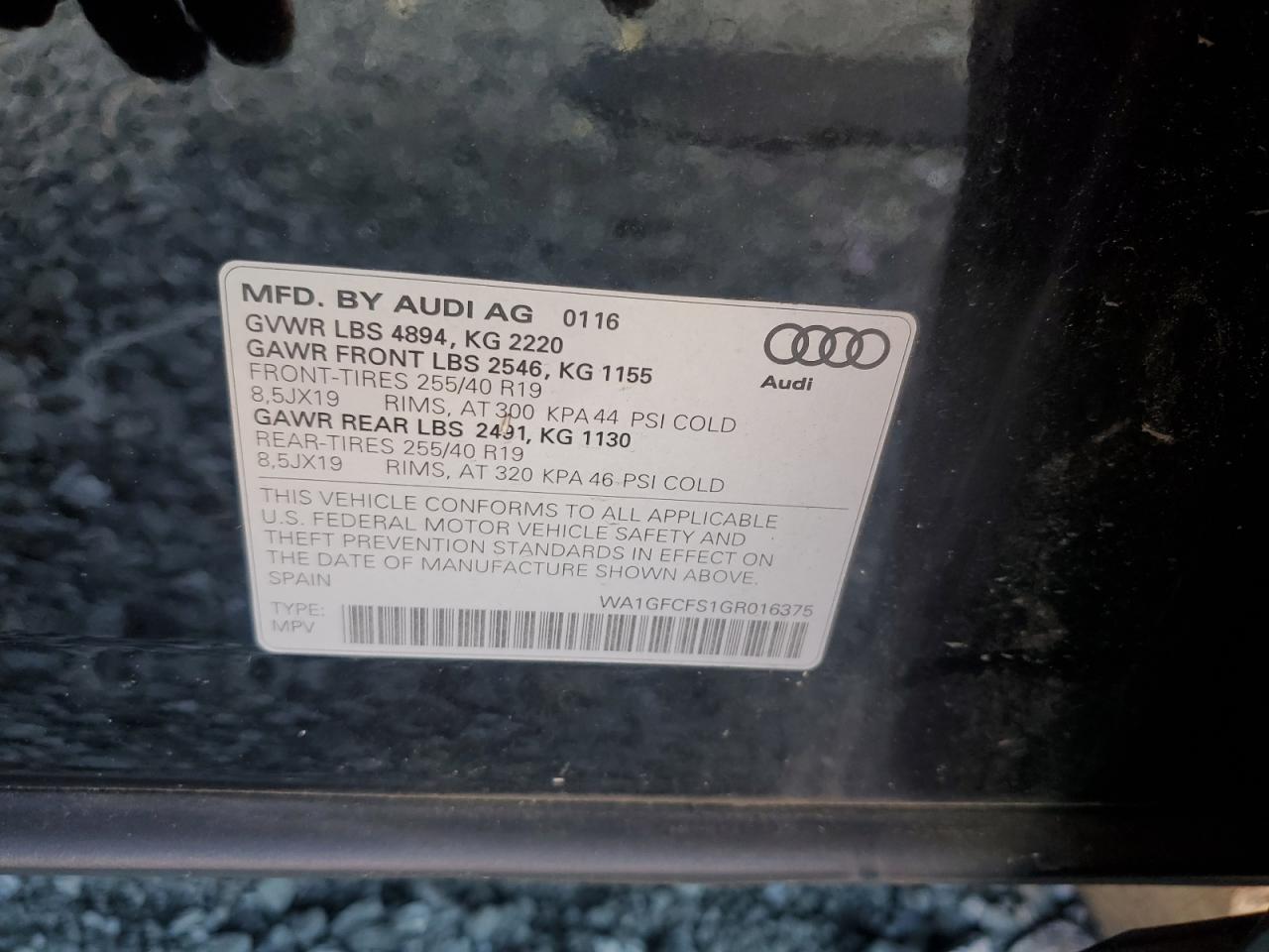 2016 Audi Q3 Prestige VIN: WA1GFCFS1GR016375 Lot: 63463485