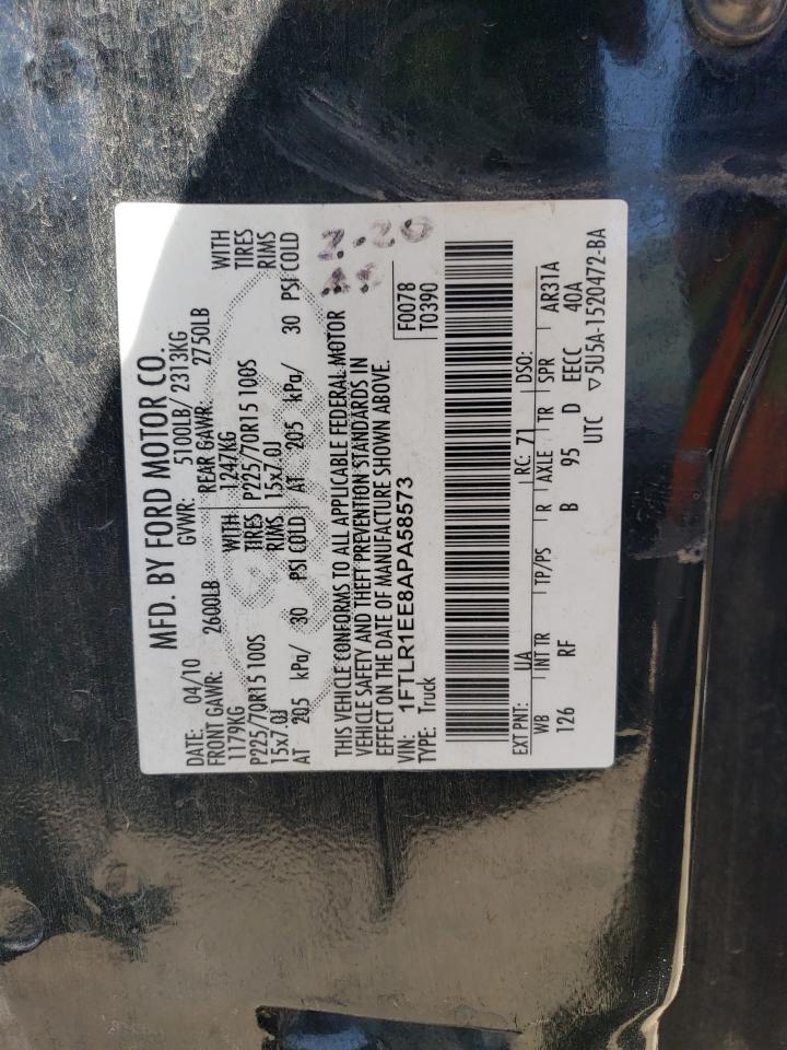 2010 Ford Ranger Super Cab VIN: 1FTLR1EE8APA58573 Lot: 64325955