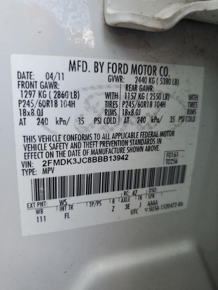 2011 Ford Edge Sel VIN: 2FMDK3JC8BBB13942 Lot: 65784685