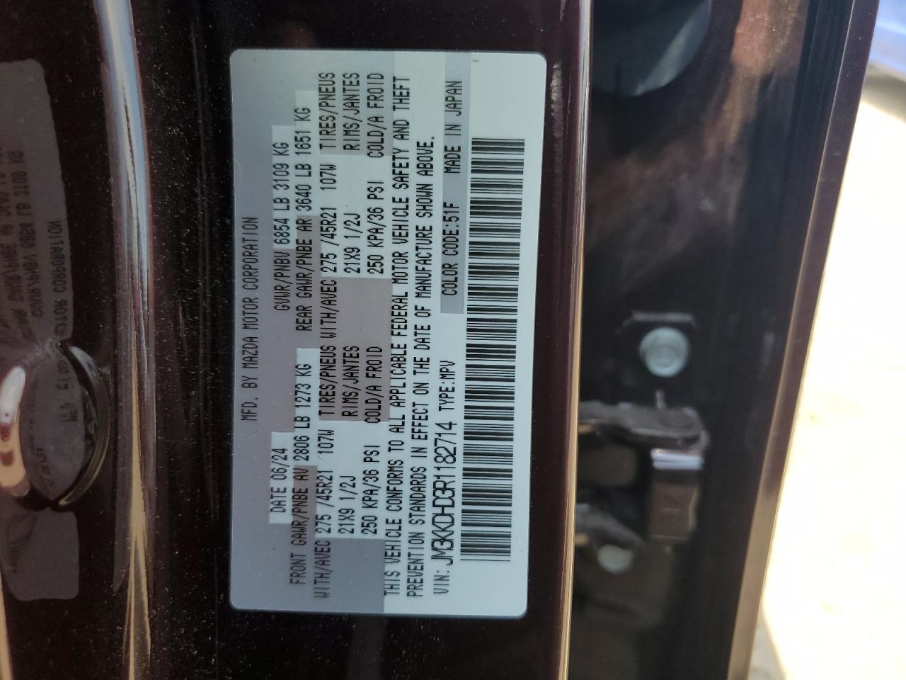 2024 Mazda Cx-90 Premium VIN: JM3KKDHD3R1182714 Lot: 64732165