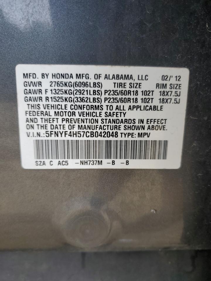 2012 Honda Pilot Exl VIN: 5FNYF4H57CB042048 Lot: 64118215