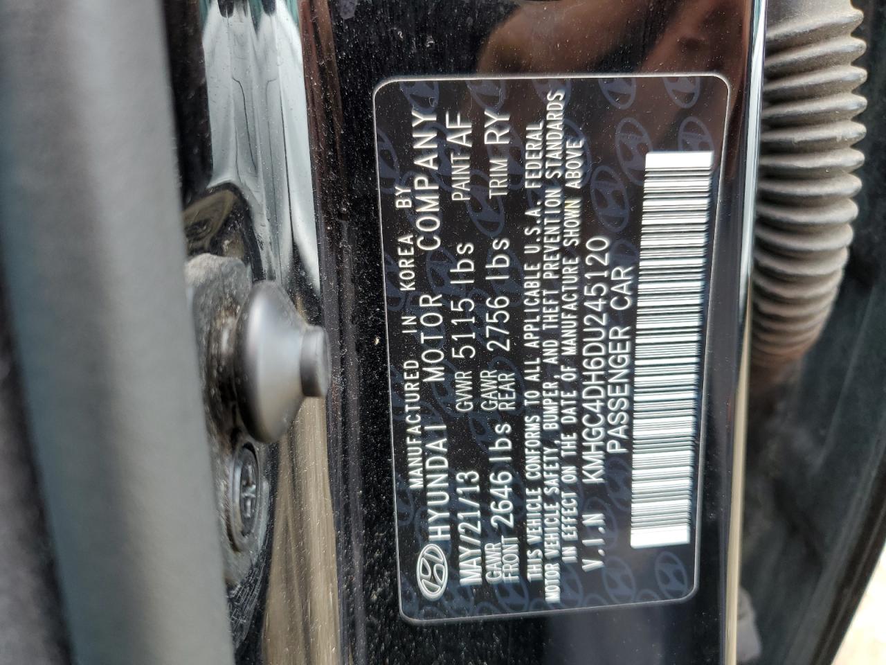 2013 Hyundai Genesis 5.0L VIN: KMHGC4DH6DU245120 Lot: 64108055